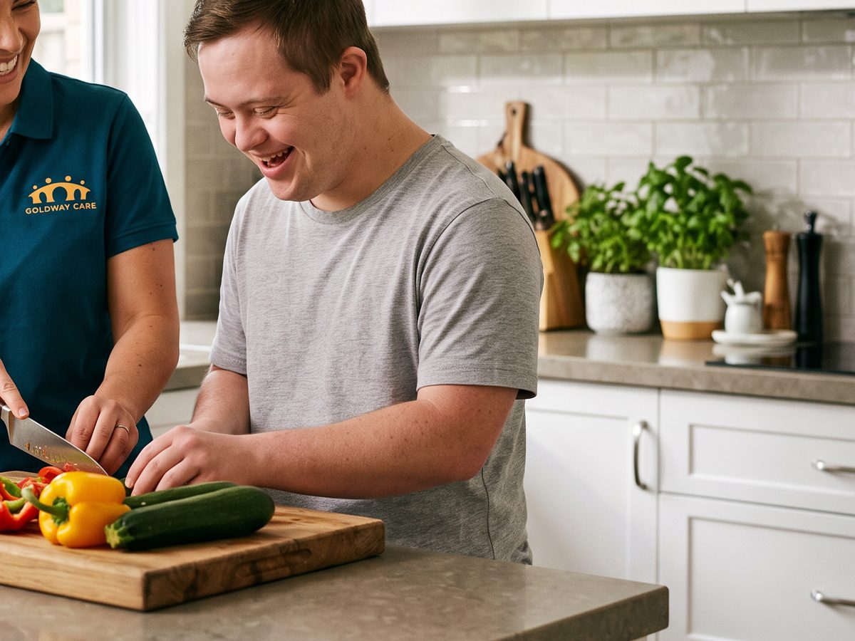 Participant learning to prepare a meal with support